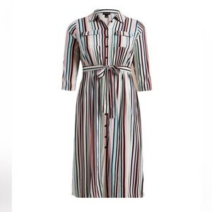 NEW Torrid Shirt Dress Midi Stretch Challis Button Front Multi Stripe Size 2X